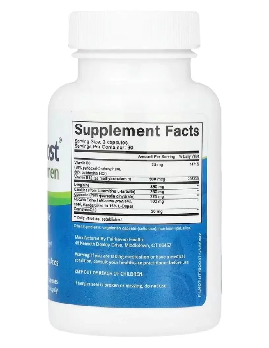 MotilityBoost Bienestar Masculino FAIRHAVEN HEALTH con Vitamina B6 de 60 cápsulas 3
