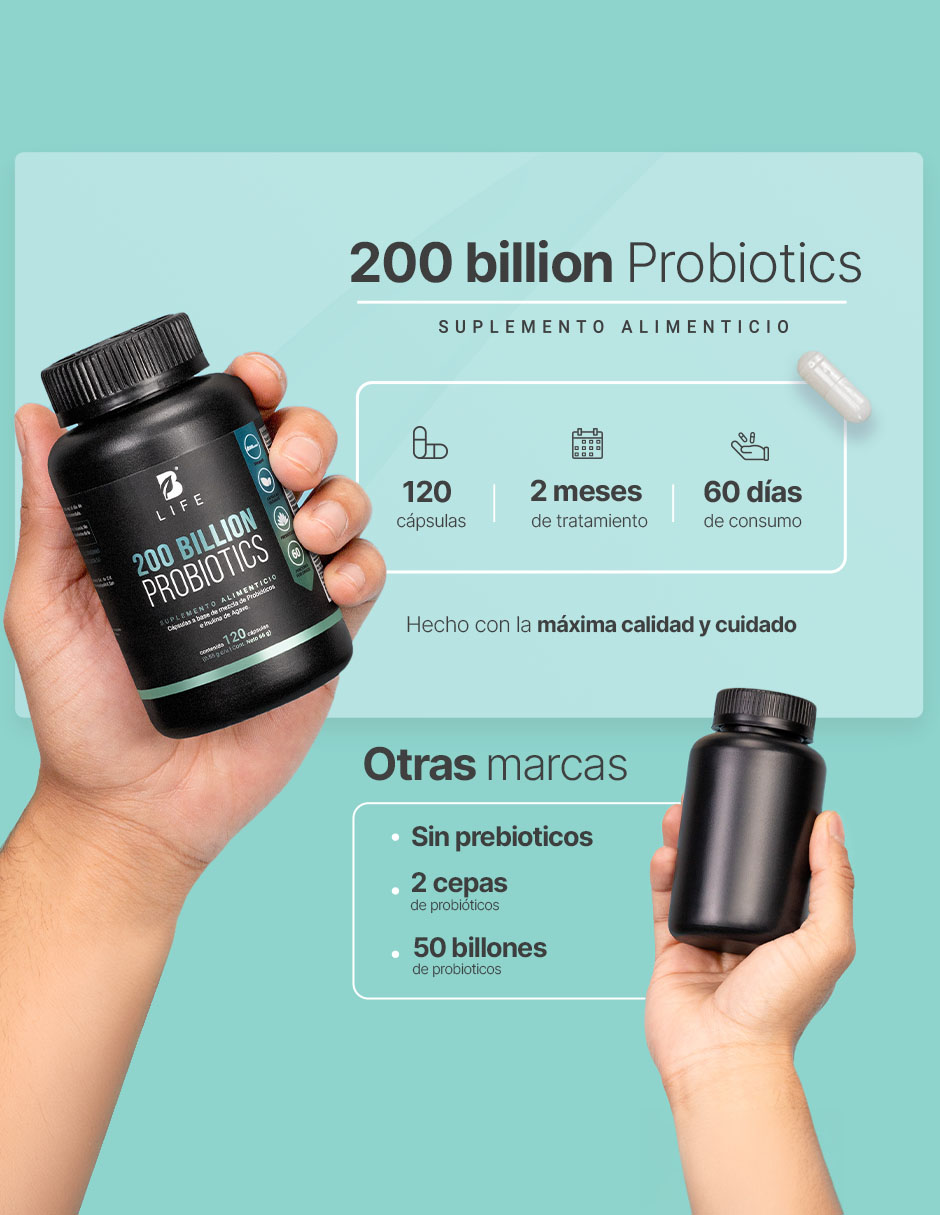 200 Billion Probiotics con 200 Billones de probióticos e Inulina de agave de B LIFE con probióticos 120 cápsulas 5