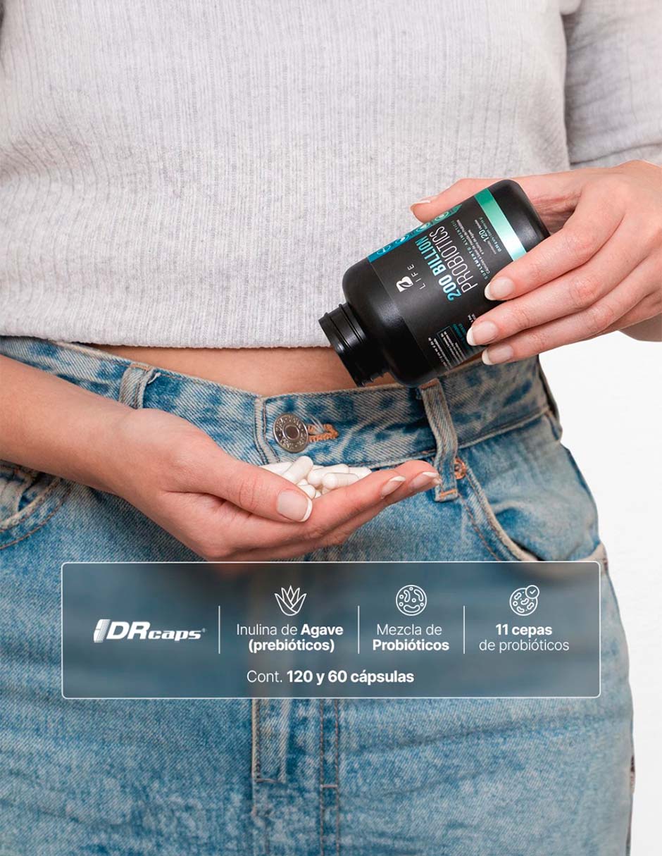 200 Billion Probiotics con 200 Billones de probióticos e Inulina de agave de B LIFE con probióticos 120 cápsulas