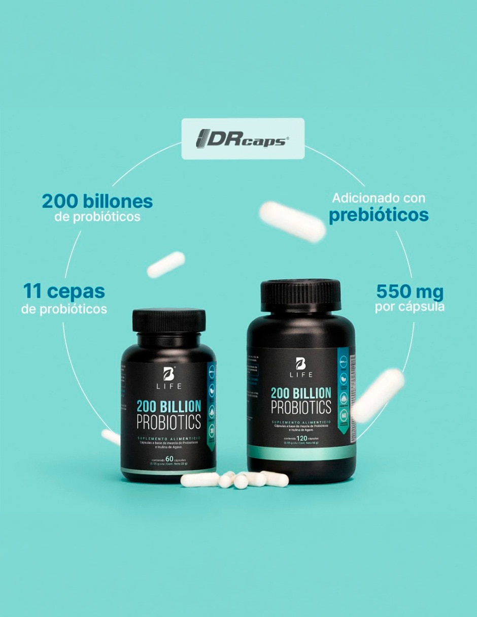 200 Billion Probiotics con 200 Billones de probióticos e Inulina de agave de B LIFE con probióticos 120 cápsulas