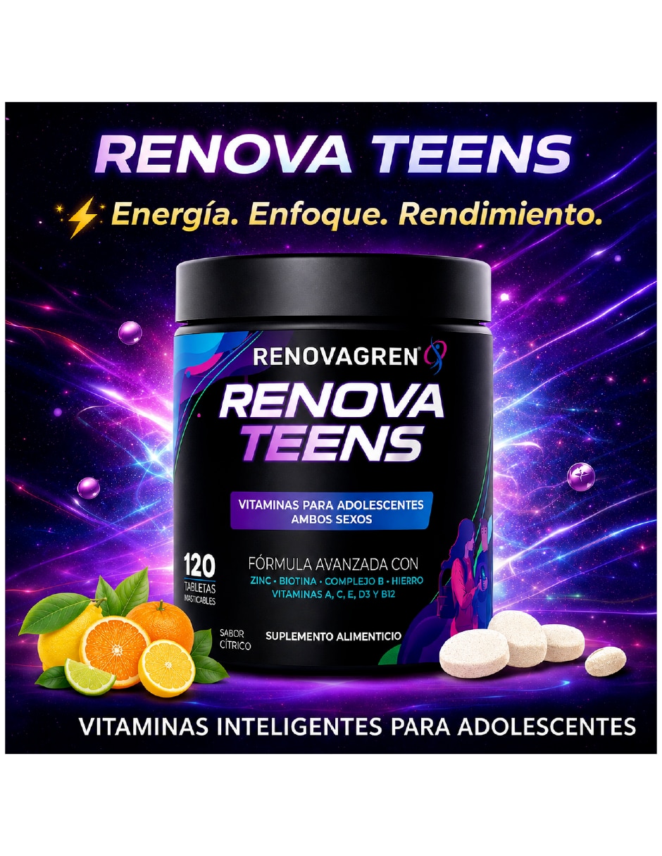 Vitaminas Adolescente Enfoque Energía con multivitamínico y antioxidante sabor cítrico de 120 tabletas 2