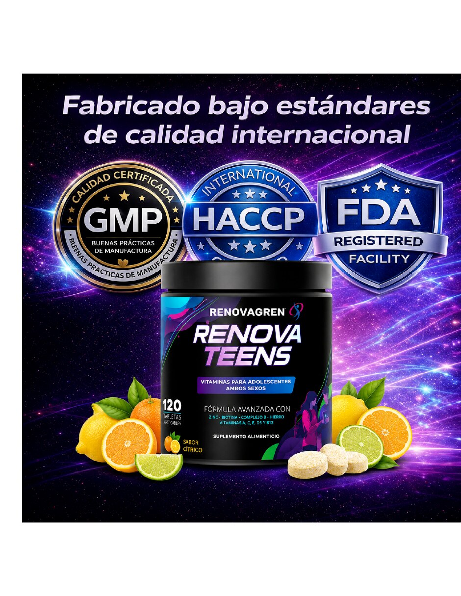 Vitaminas Adolescente Enfoque Energía con multivitamínico y antioxidante sabor cítrico de 120 tabletas 5