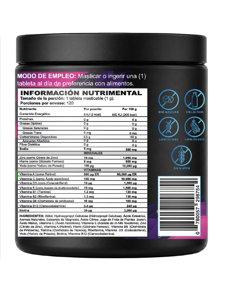 Vitaminas Adolescente Enfoque Energía con multivitamínico y antioxidante sabor cítrico de 120 tabletas 6