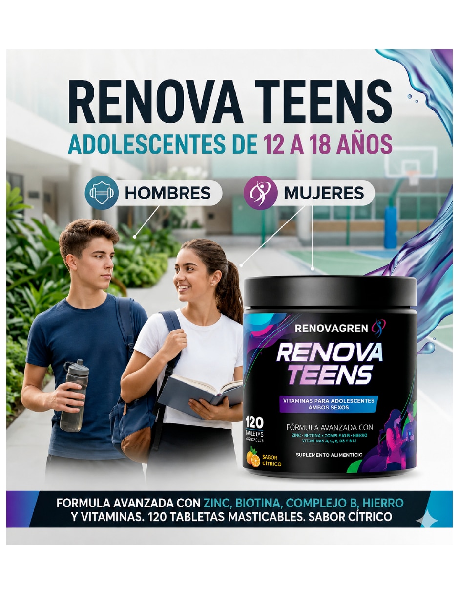 Vitaminas Adolescente Enfoque Energía con multivitamínico y antioxidante sabor cítrico de 120 tabletas 7