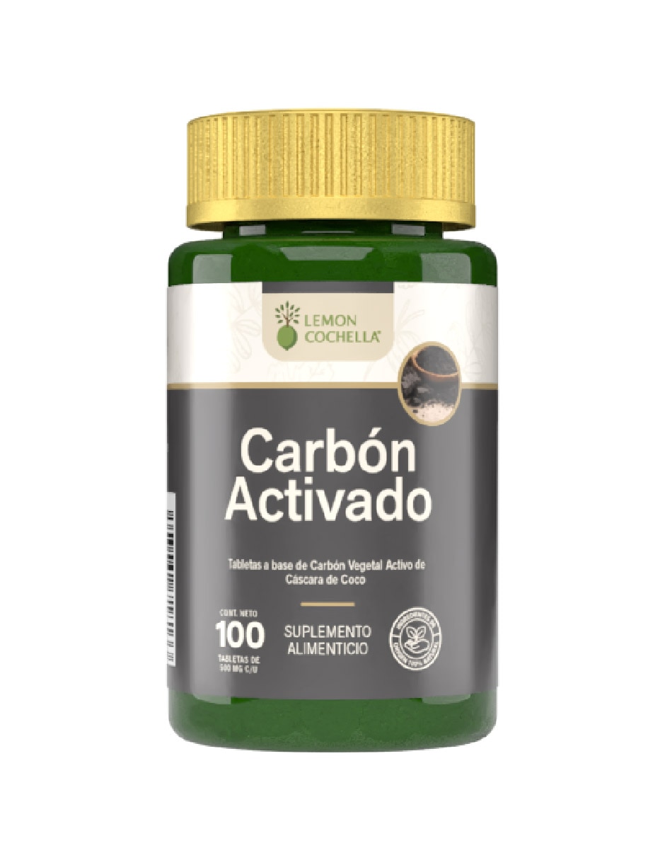 Carbón Activado Vegetal 100 tabletas LEMON COCHELLA con Carbón activado sabor Sin sabor de