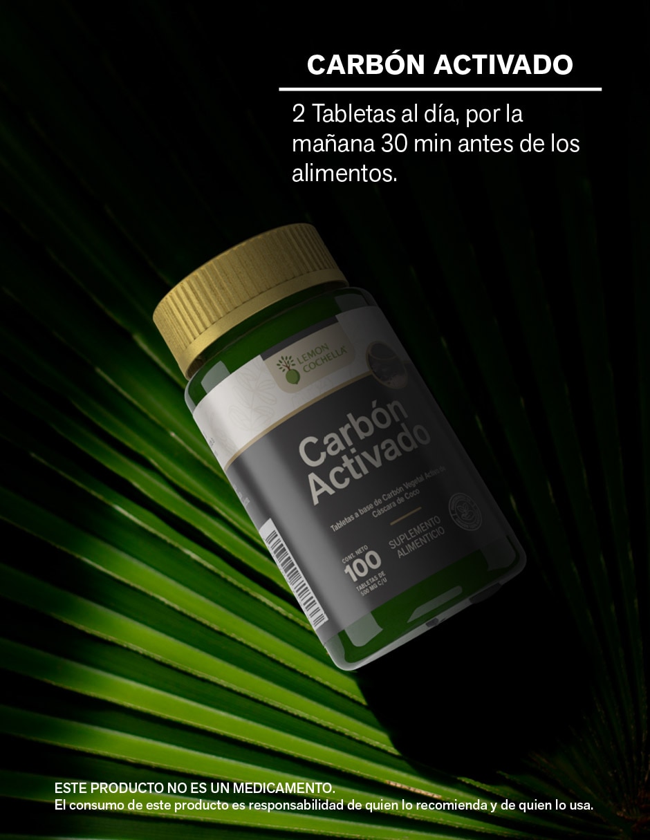 Carbón Activado Vegetal 100 tabletas LEMON COCHELLA con Carbón activado sabor Sin sabor de 2