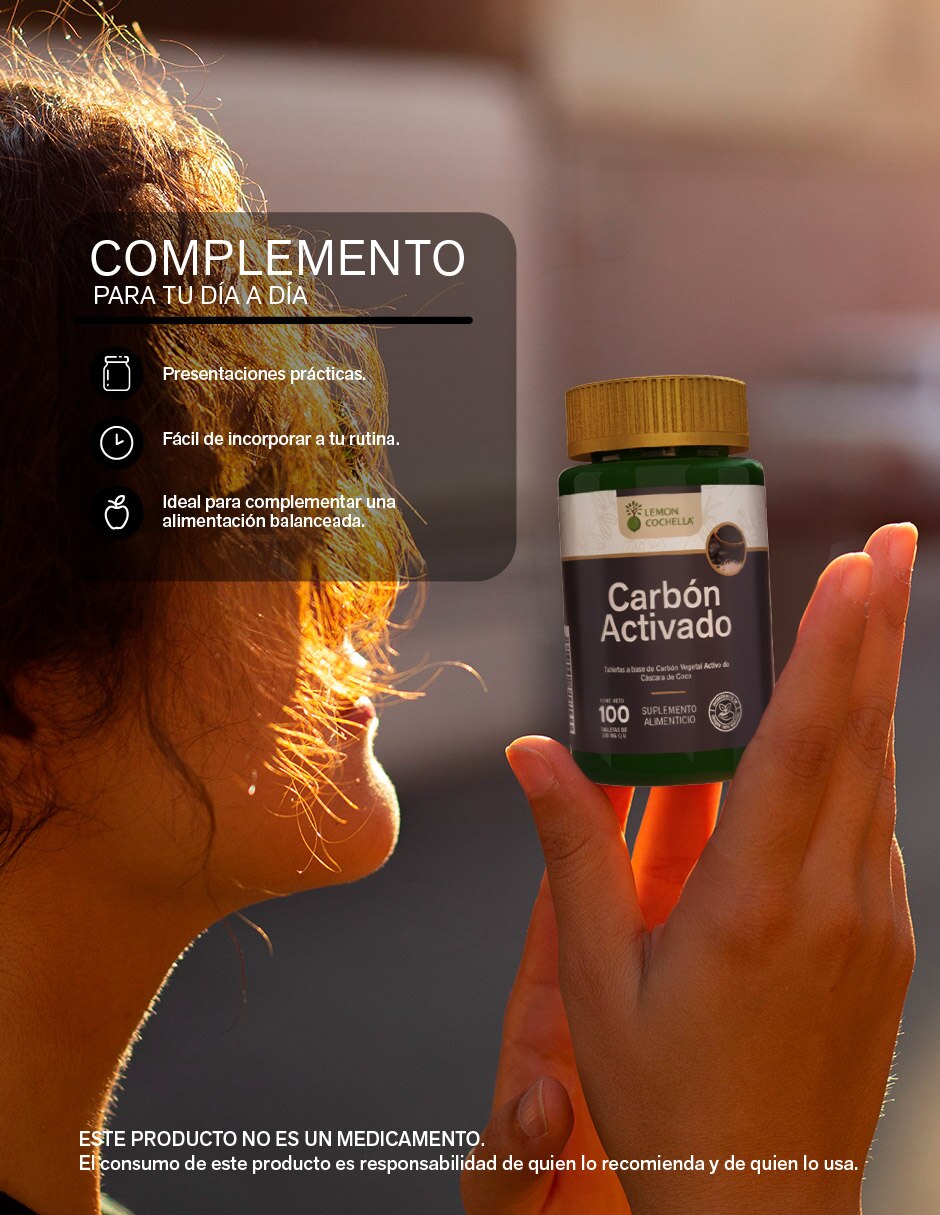 Carbón Activado Vegetal 100 tabletas LEMON COCHELLA con Carbón activado sabor Sin sabor de 3