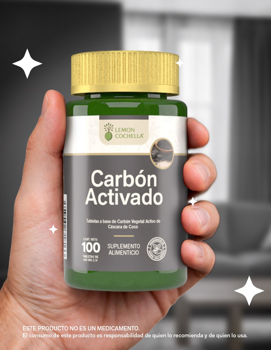 Carbón Activado Vegetal 100 tabletas LEMON COCHELLA con Carbón activado sabor Sin sabor de 5