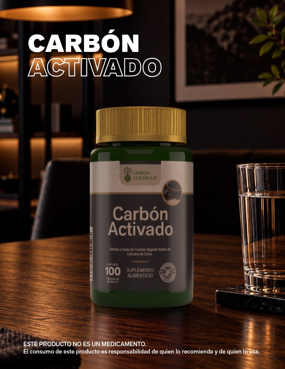 Carbón Activado Vegetal 100 tabletas LEMON COCHELLA con Carbón activado sabor Sin sabor de 6