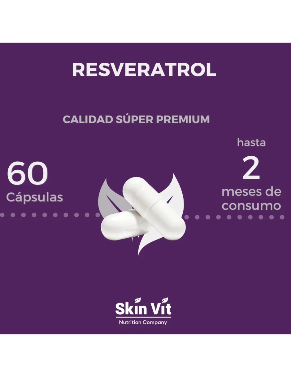 Resveratrol 60 Cápsulas VitSkn 550mg con Resveratrol sabor Sin sabor de 6