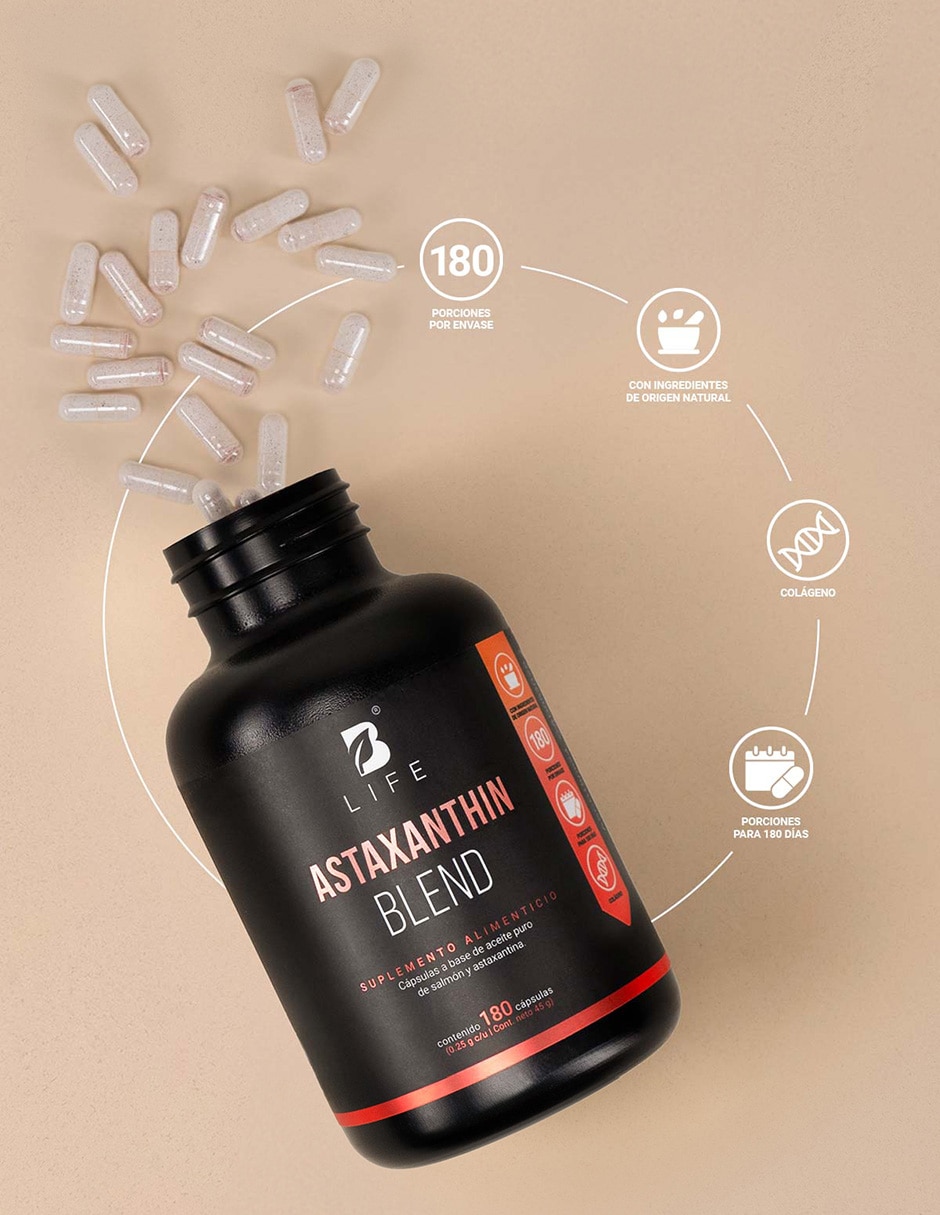 Astaxanthin Blend con Astaxantina y Aceite puro de Salmón de 180 cápsulas B LIFE con Astaxantina sabor Sin sabor de 4
