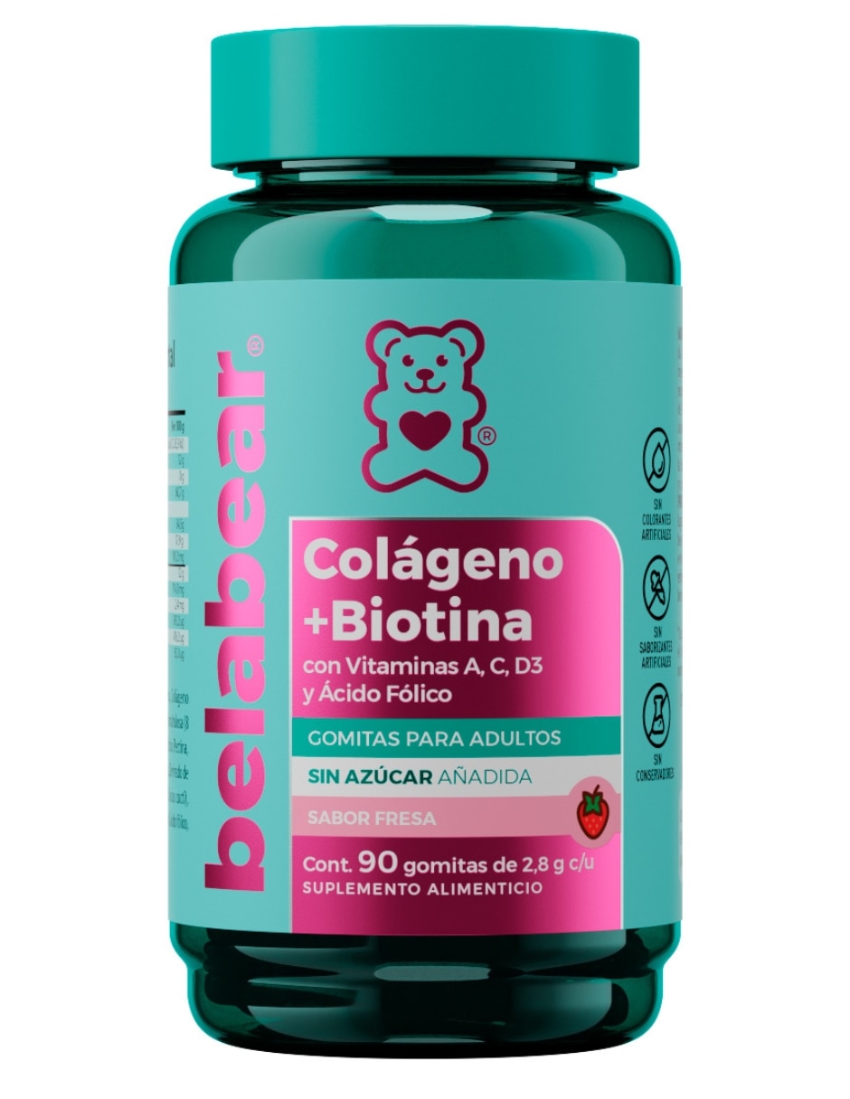 Colageno + Biotina y Belabear sabor fresa de 90 gomitas Colageno + Biotina y Belabear sabor fresa de 90 gomitas