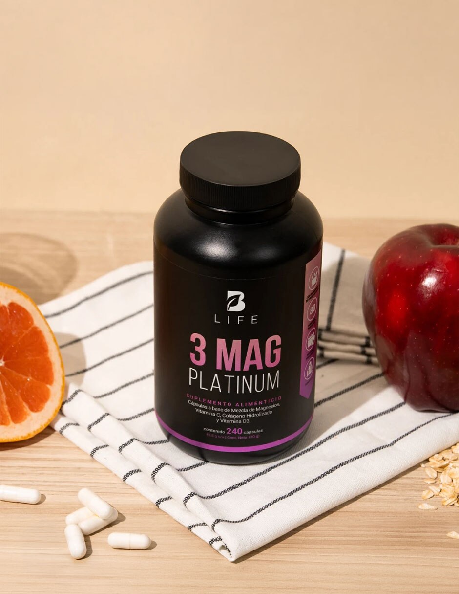 3 Mag Platinum con Mezcla de Magnesios Citrato Glicinato y Treonato de 240 cápsulas B LIFE con Magnesio sabor Sin sabor de 3