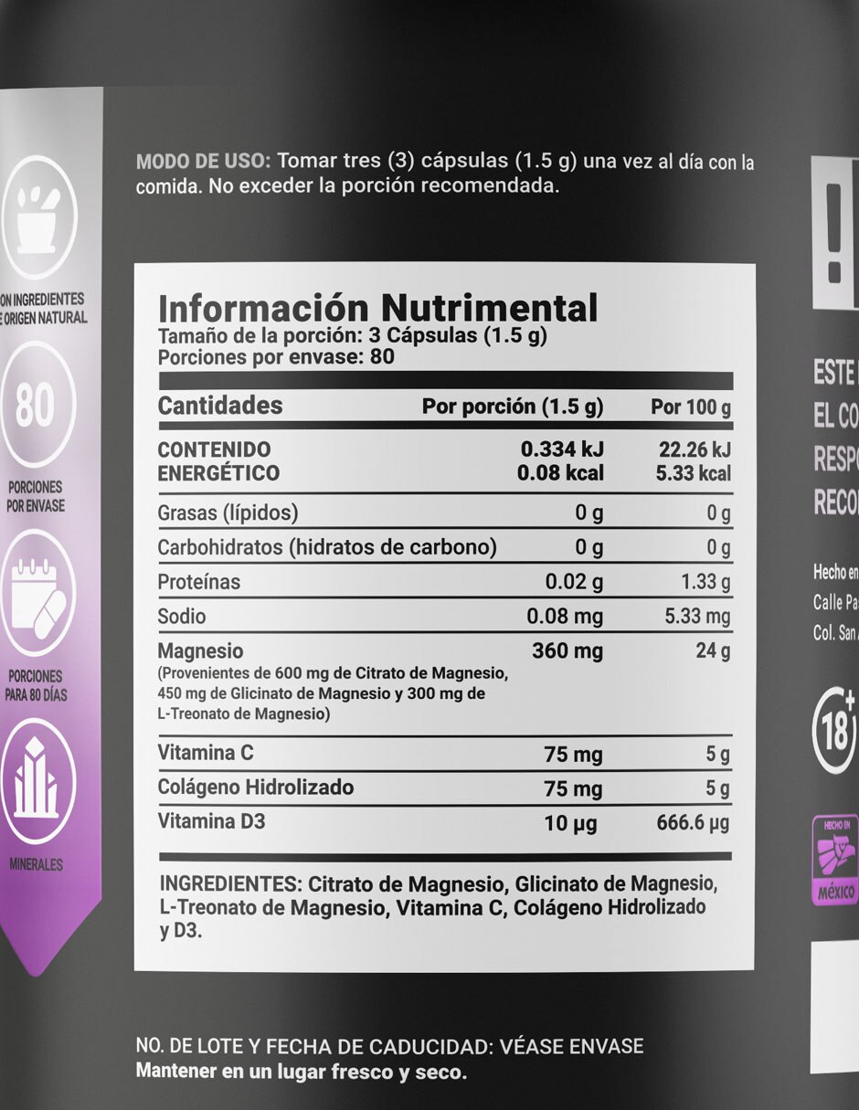 3 Mag Platinum con Mezcla de Magnesios Citrato Glicinato y Treonato de 240 cápsulas B LIFE con Magnesio sabor Sin sabor de 5