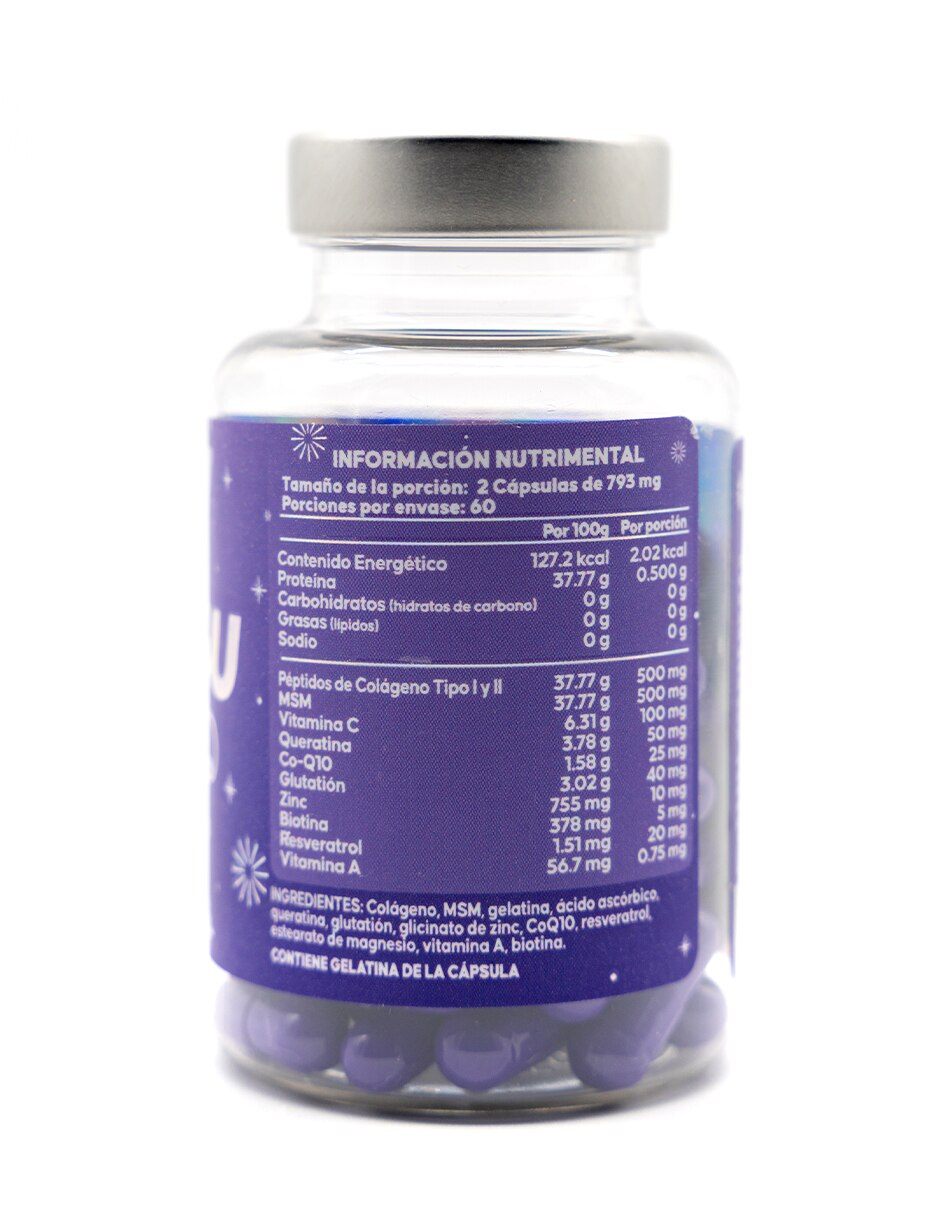 Glow4U con colágeno vitamina E queratina biotina y creatina de 60 cápsulas