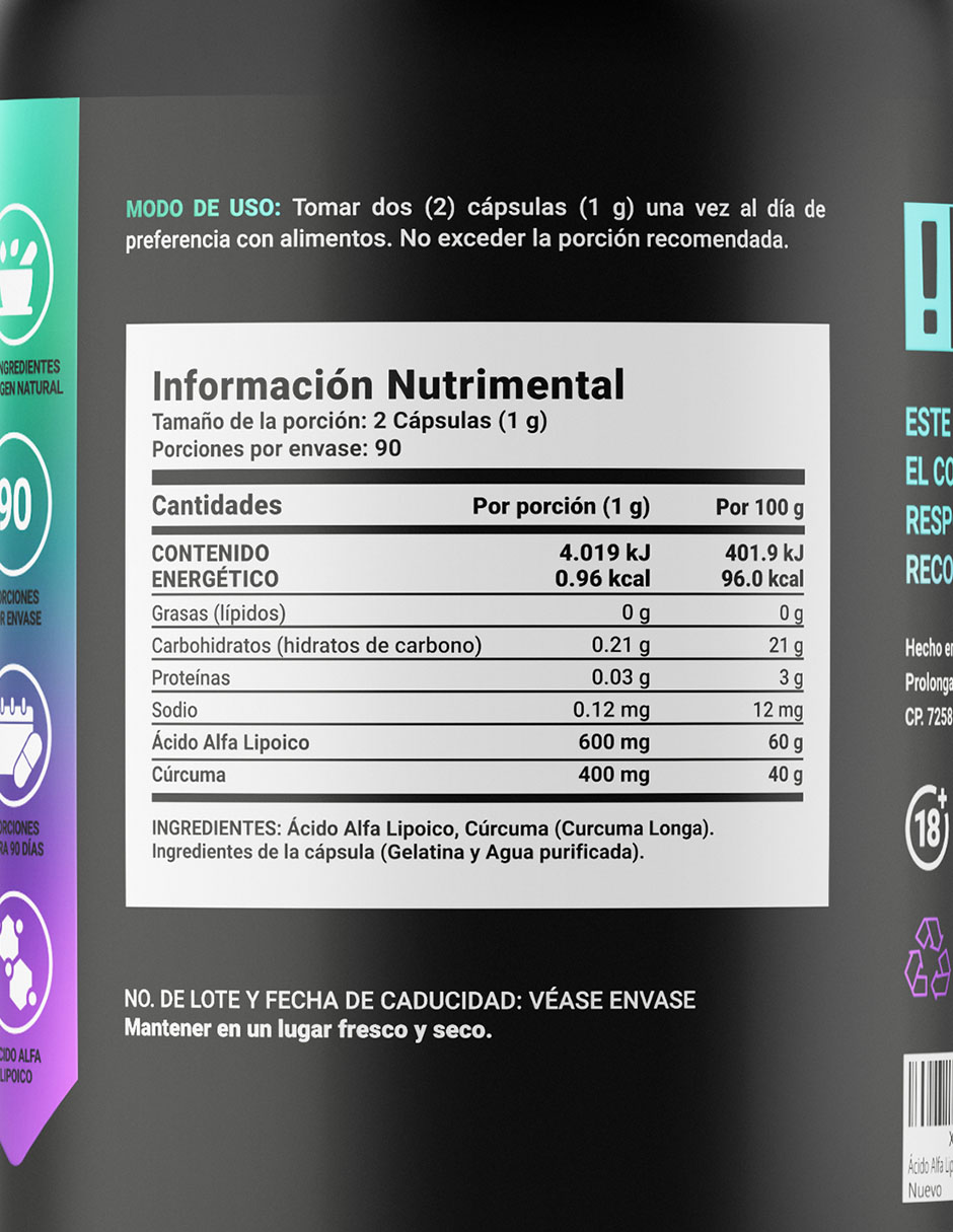 Alpha Lipoic Acid con Ácido Alfa lipoico Potenciado con Cúrcuma de 180 cápsulas B LIFE con Ácido Alfa Lipoico sabor Sin sabor de 5