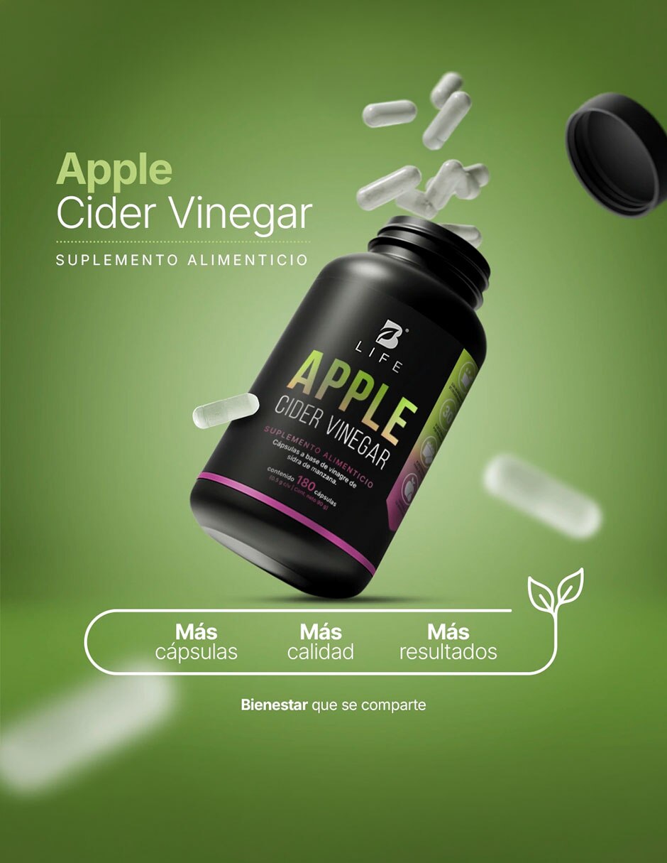 Apple Cider Vinegar con Vinagre de Sidra de Manzana de 180 cápsulas B LIFE con Vinagre de Manzana sabor Sin sabor de 4