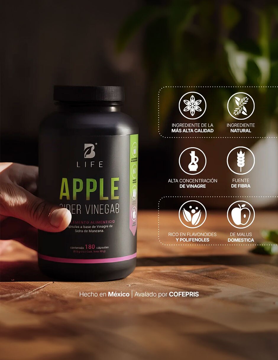 Apple Cider Vinegar con Vinagre de Sidra de Manzana de 180 cápsulas B LIFE con Vinagre de Manzana sabor Sin sabor de 6