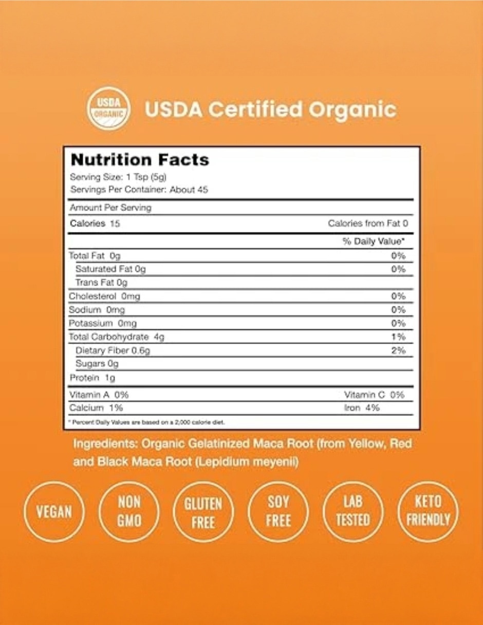 NutraChamps Maca Orgánica en Polvo Bienestar General 227 g con Maca amarilla sabor Maca de 5