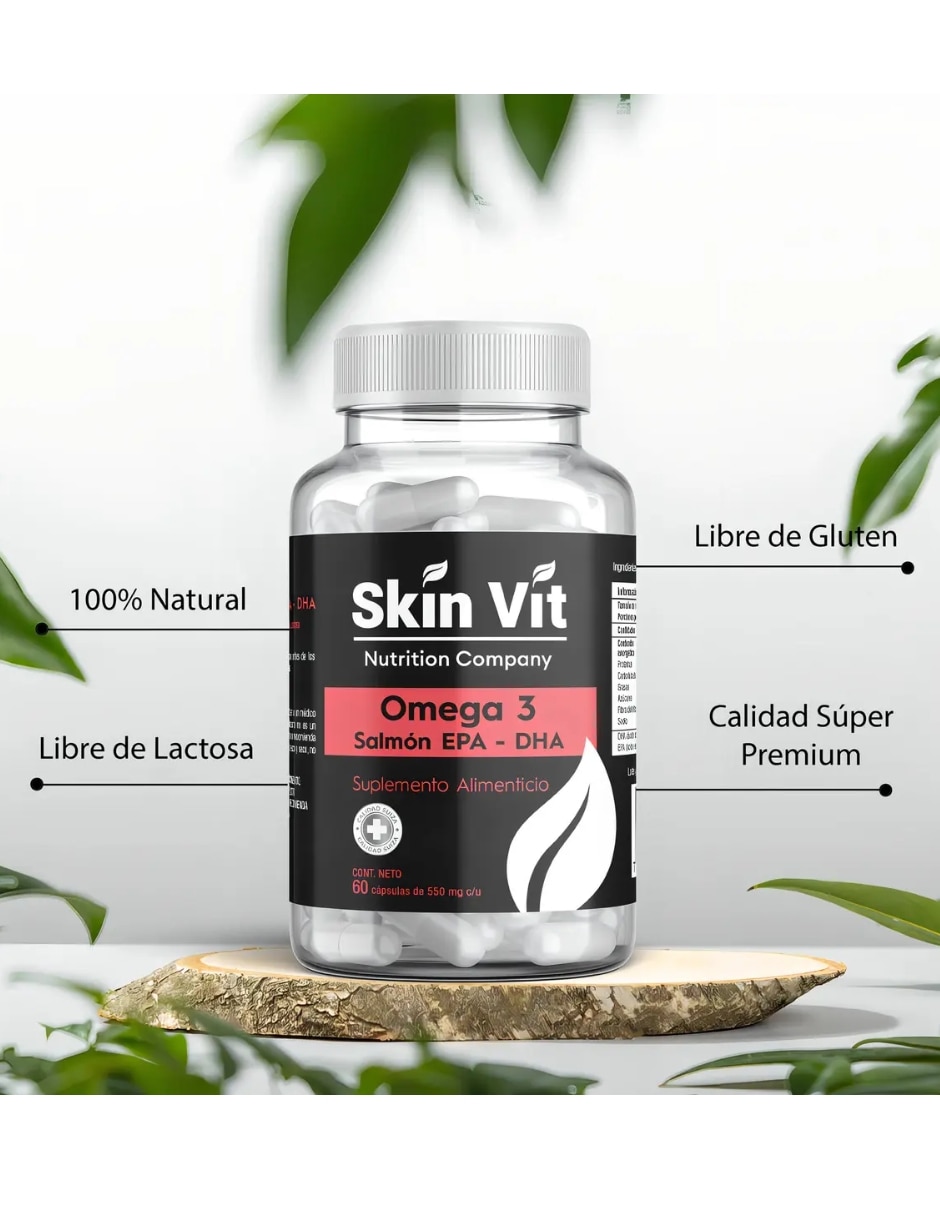 Omega 3 VitSkn Salmon EPA DHA 60 Capsulas Sin Sabor con Omega 3 con EPA y DHA sabor Sin sabor de 2