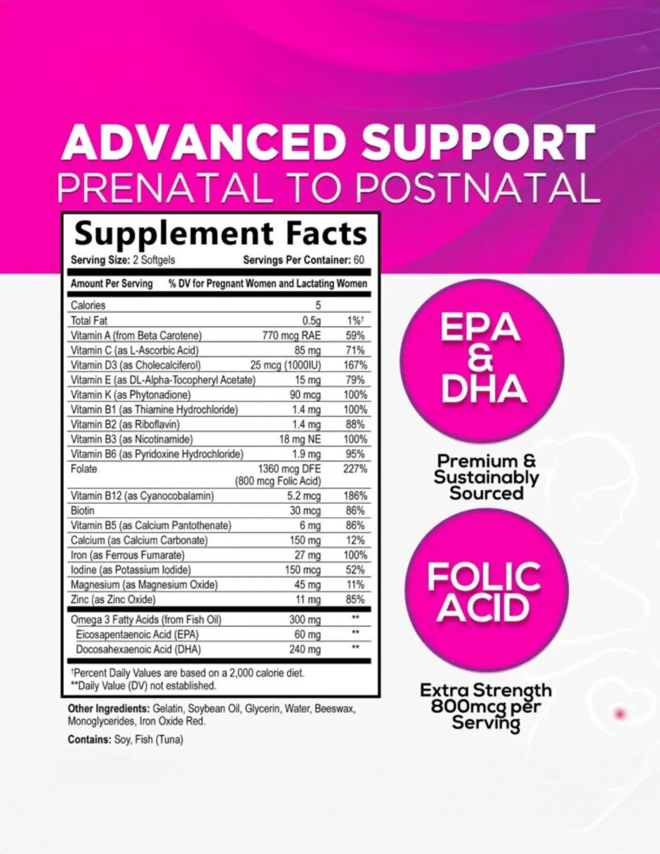 Nature’s Nutrition Prenatal DHA Bienestar Femenino 120 Softgels con Aceite de pescado EPAX (EPA y DHA) sabor Sin sabor de 3