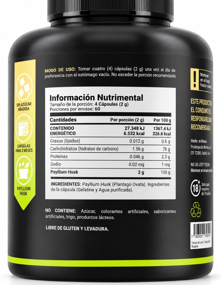 Psyllium husk fiber Suplemento alimenticio Cápsulas 2