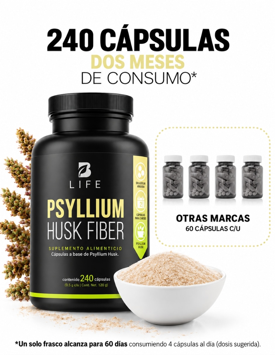 Psyllium husk fiber Suplemento alimenticio Cápsulas 3