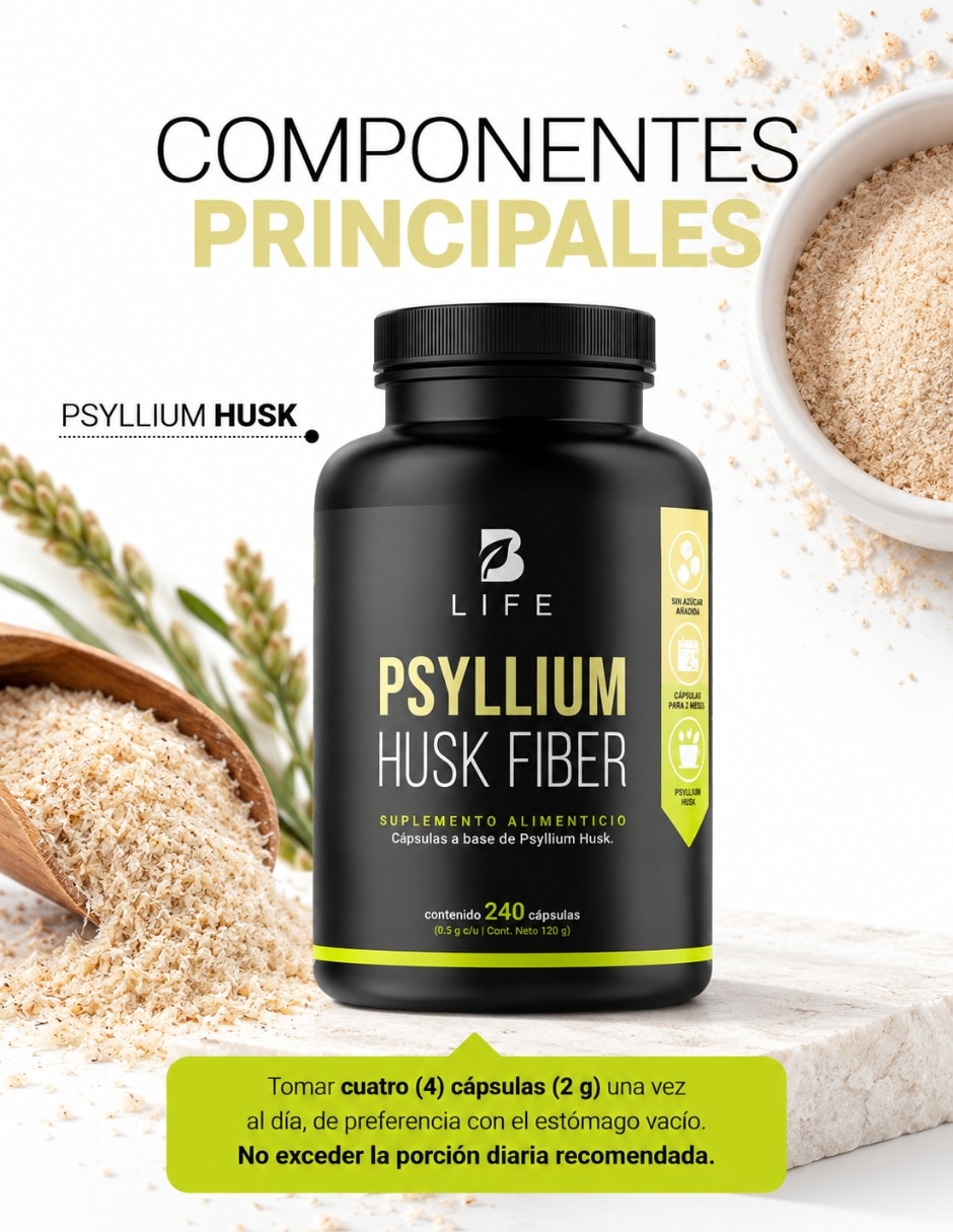 Psyllium husk fiber Suplemento alimenticio Cápsulas 4