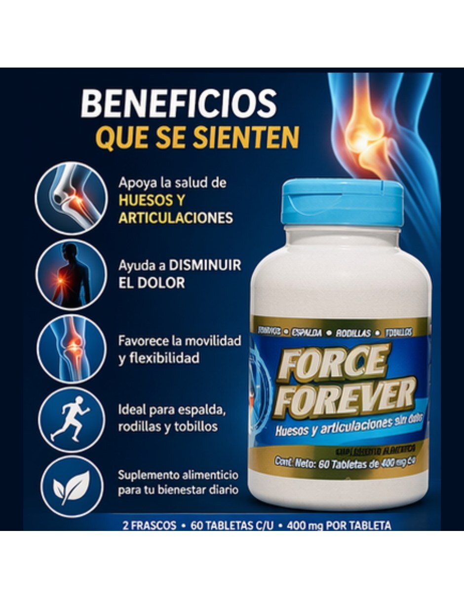 For-ce Forever Suplemento Articular Tapa Azul 60 Tabletas 400mg con Mezcla de hierbas sabor Sin sabor de 5