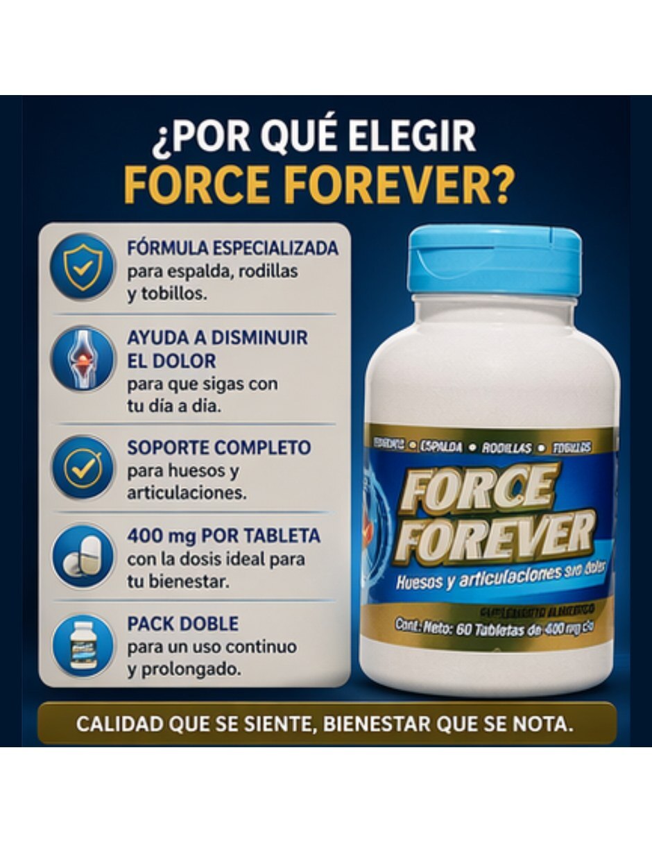For-ce Forever Suplemento Articular Tapa Azul 60 Tabletas 400mg con Mezcla de hierbas sabor Sin sabor de 6