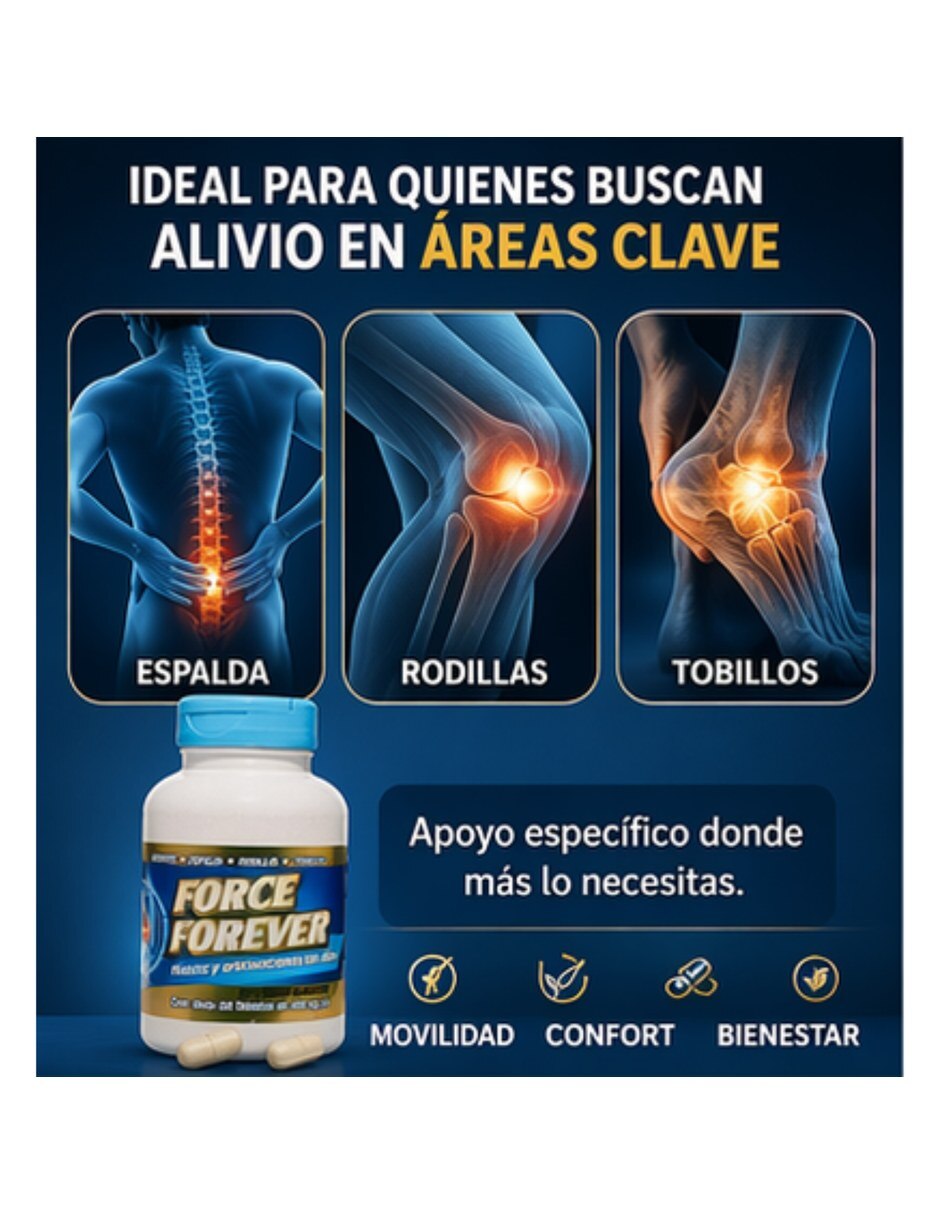 For-ce Forever Suplemento Articular Tapa Azul 60 Tabletas 400mg con Mezcla de hierbas sabor Sin sabor de 9
