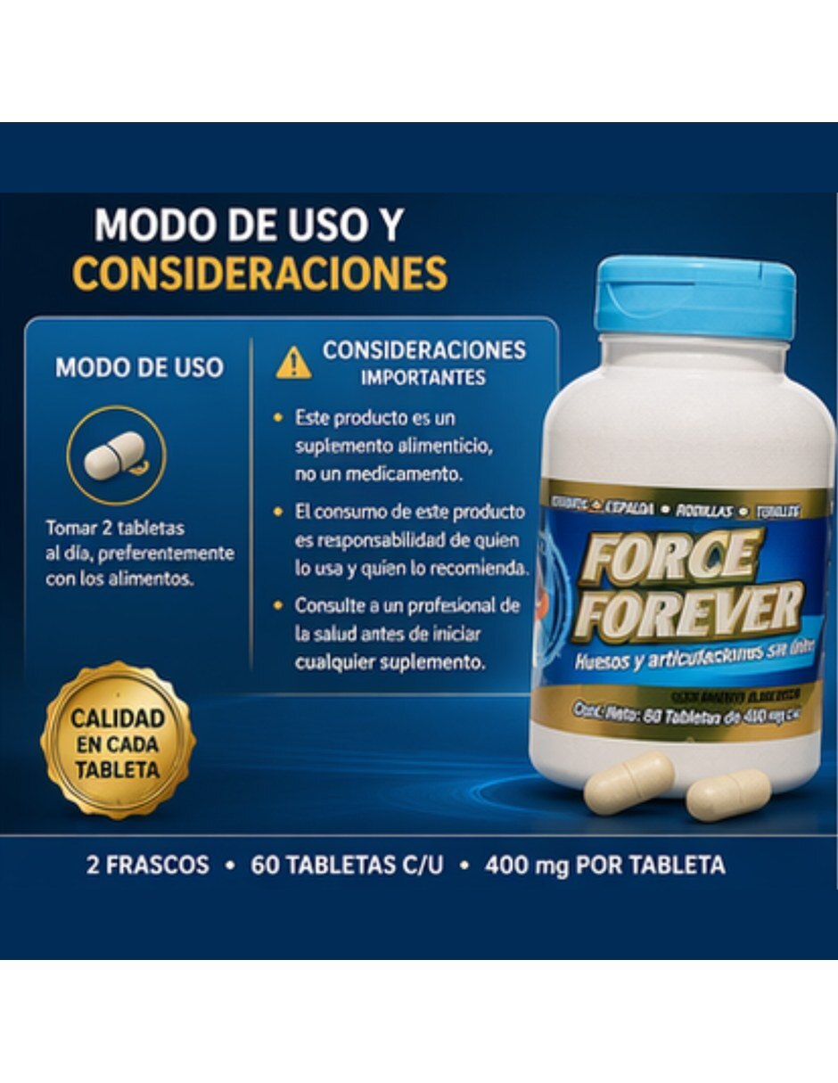 For-ce Forever Suplemento Articular Tapa Azul 60 Tabletas 400mg con Mezcla de hierbas sabor Sin sabor de 10