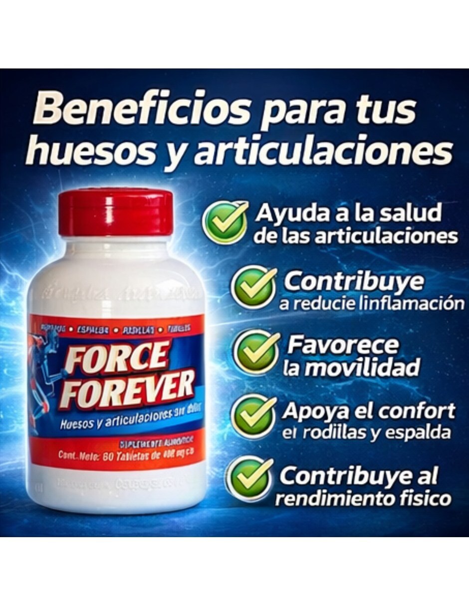 For-ce Forever Suplemento Huesos Articulaciones 60 Tabletas 400mg con Mezcla de hierbas sabor Sin sabor de 3