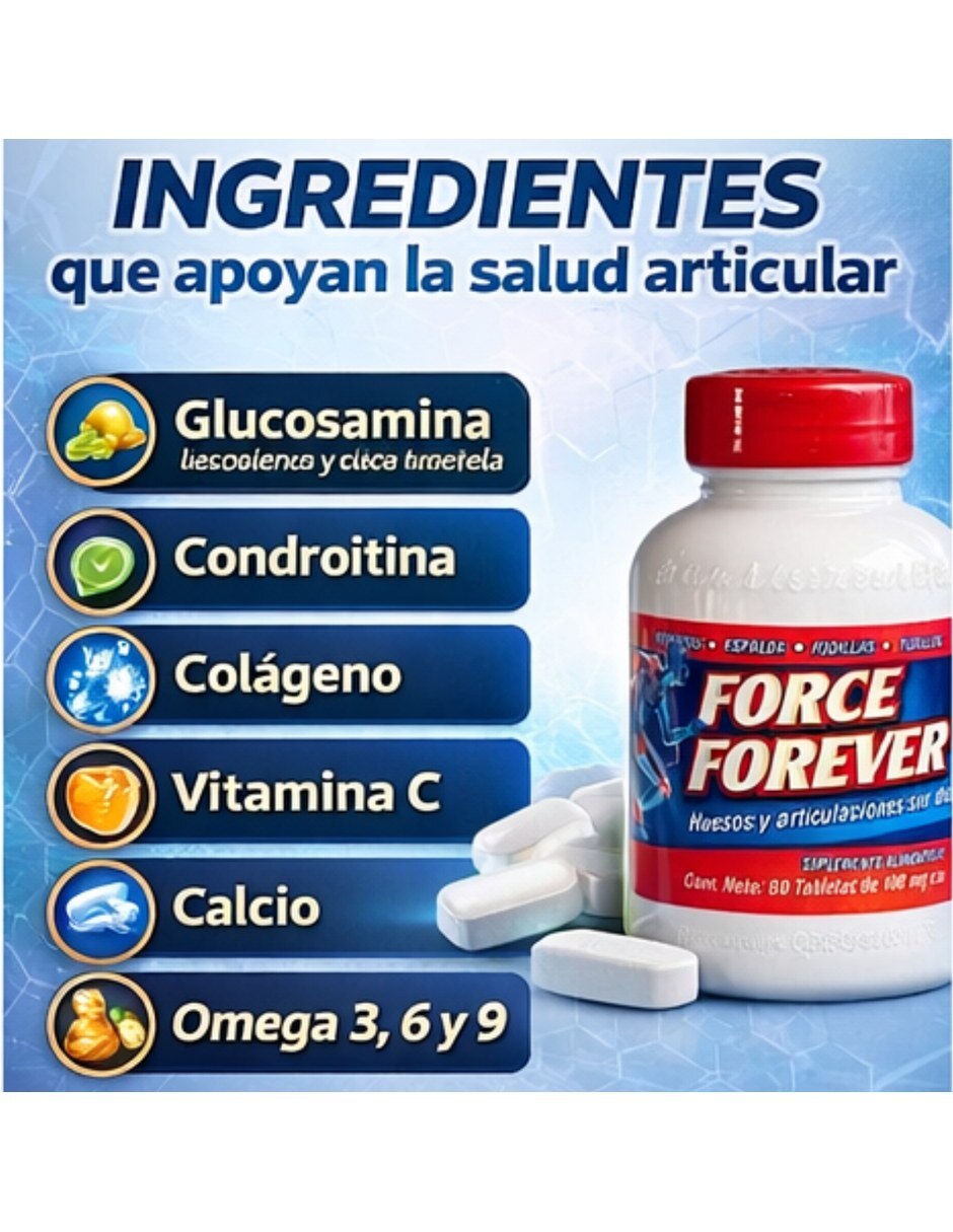 For-ce Forever Suplemento Huesos Articulaciones 60 Tabletas 400mg con Mezcla de hierbas sabor Sin sabor de 4