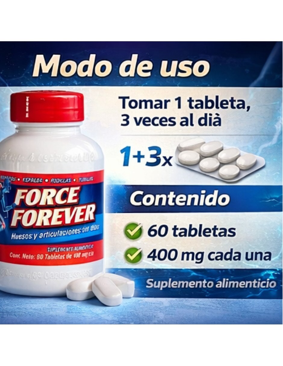 For-ce Forever Suplemento Huesos Articulaciones 60 Tabletas 400mg con Mezcla de hierbas sabor Sin sabor de 6