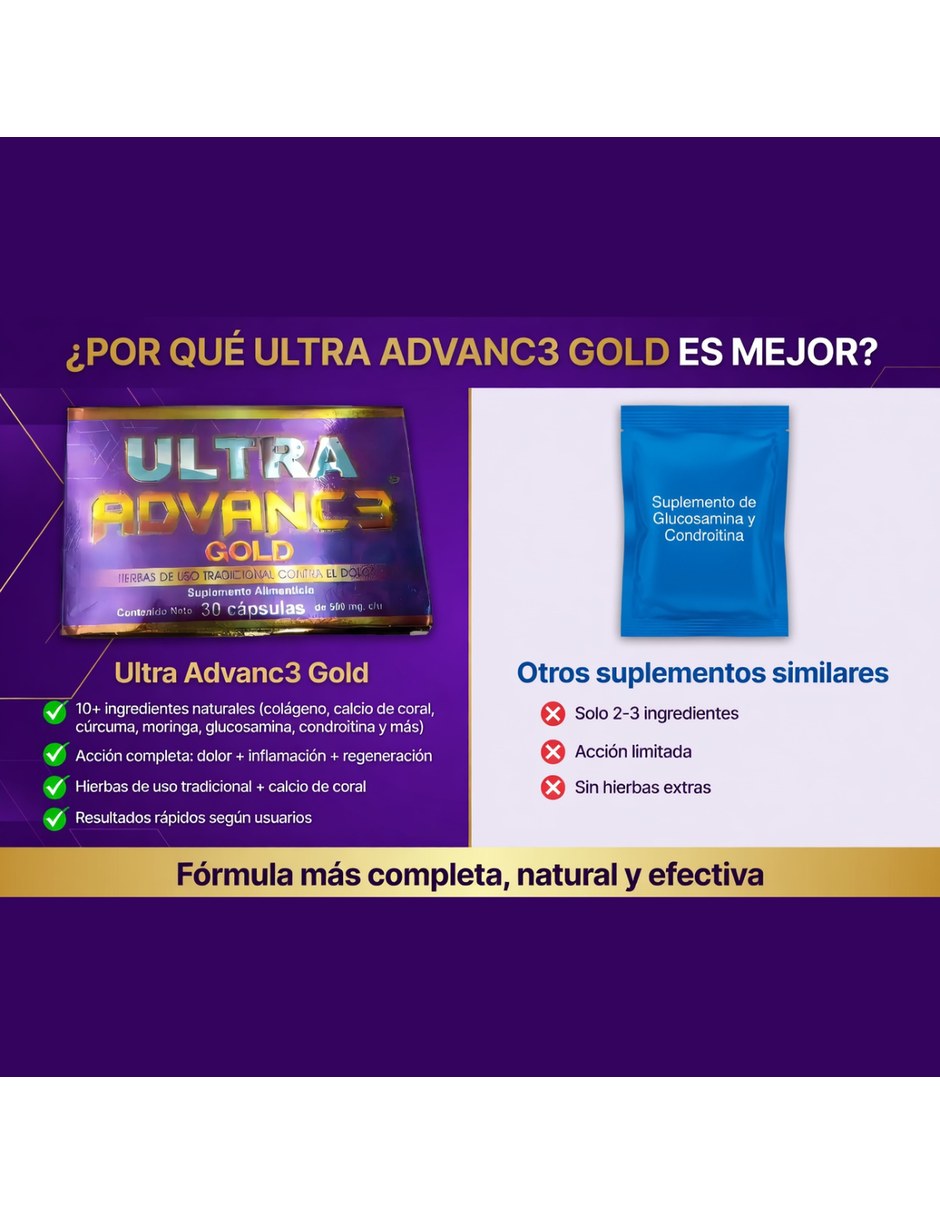 Ultra Advance Gold Alivio para Articulaciones y Huesos con Mezcla de hierbas sabor Sin sabor de 11