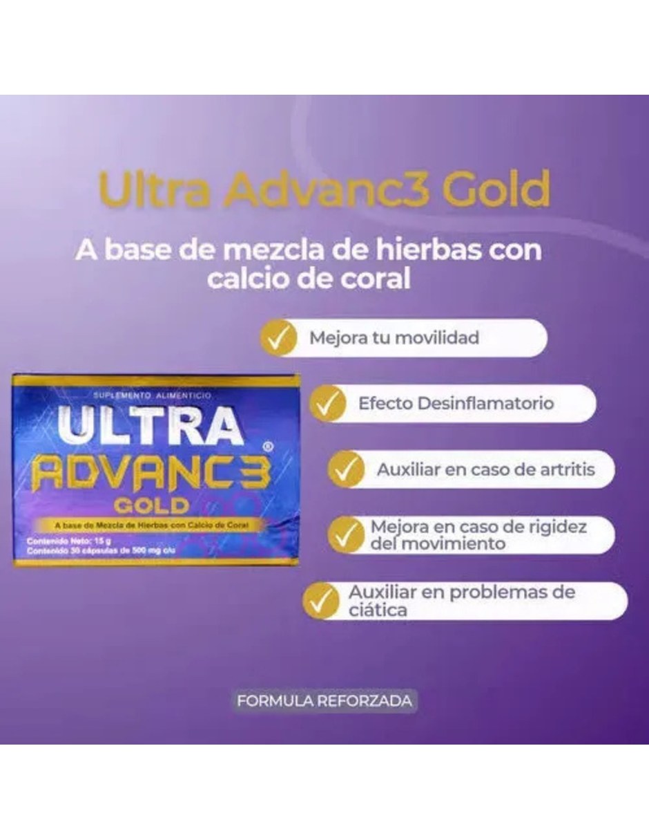 Ultra Advance Gold Alivio para Articulaciones y Huesos con Mezcla de hierbas sabor Sin sabor de 3