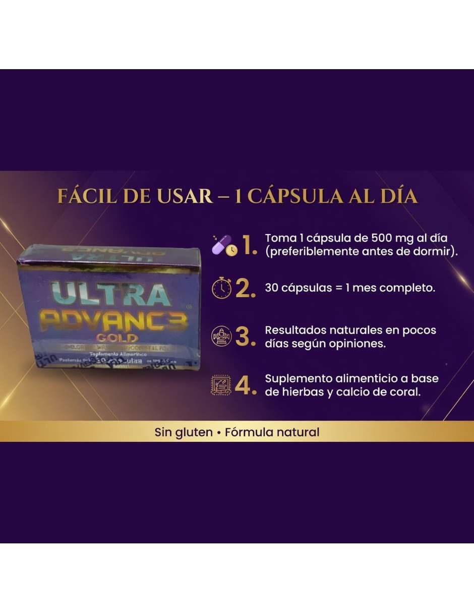 Ultra Advance Gold Alivio para Articulaciones y Huesos con Mezcla de hierbas sabor Sin sabor de 8
