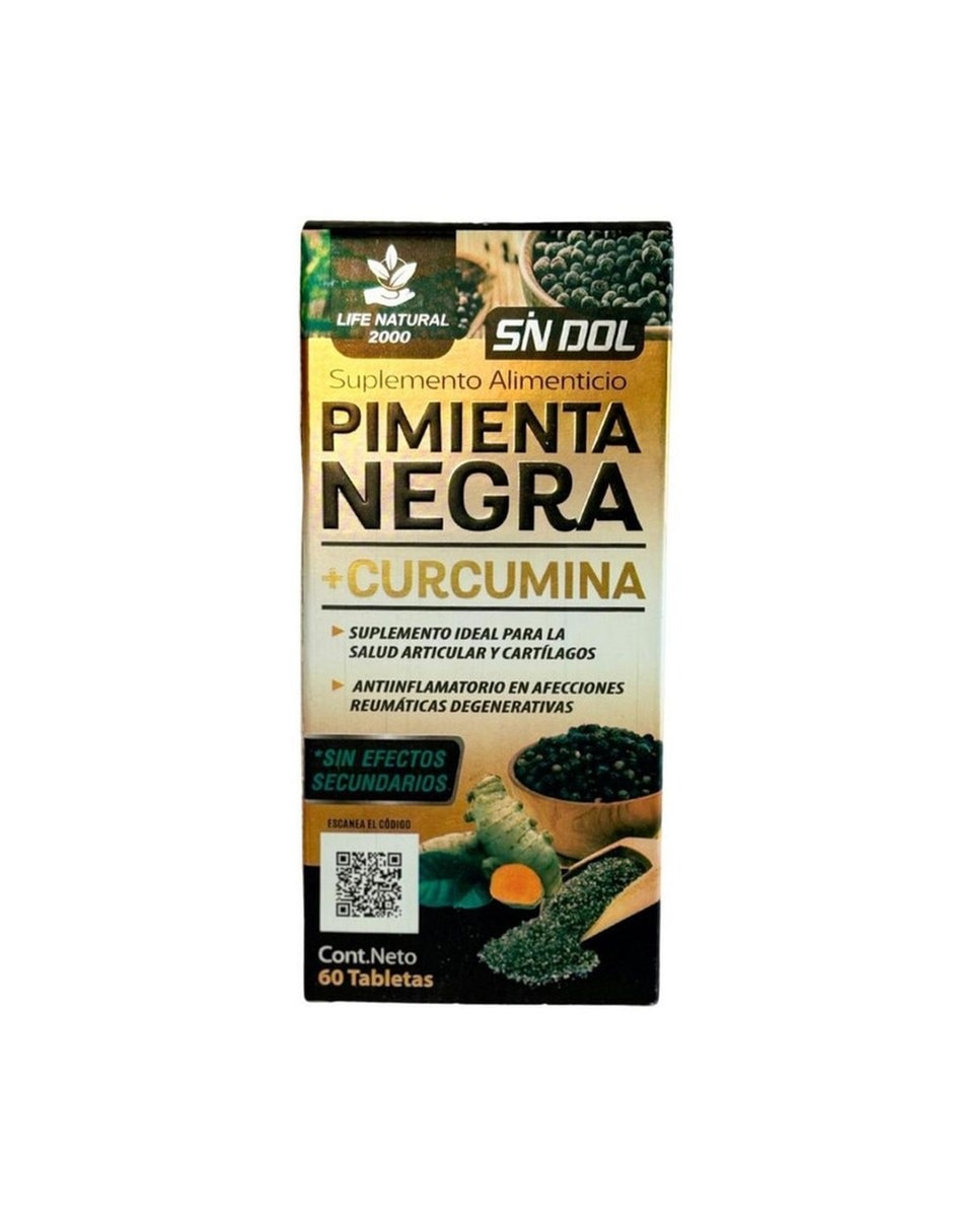 Suplemento Pimienta Negra Curcumina SN DOL Natural 60 Tabletas con Curcumina y Pimienta sabor Sin sabor de