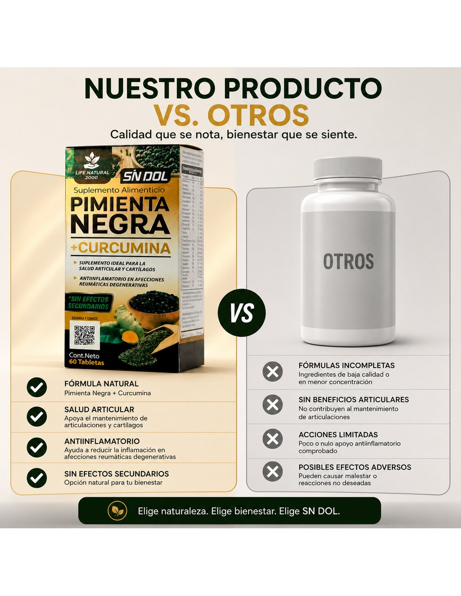 Suplemento Pimienta Negra Curcumina SN DOL Natural 60 Tabletas con Curcumina y Pimienta sabor Sin sabor de 7