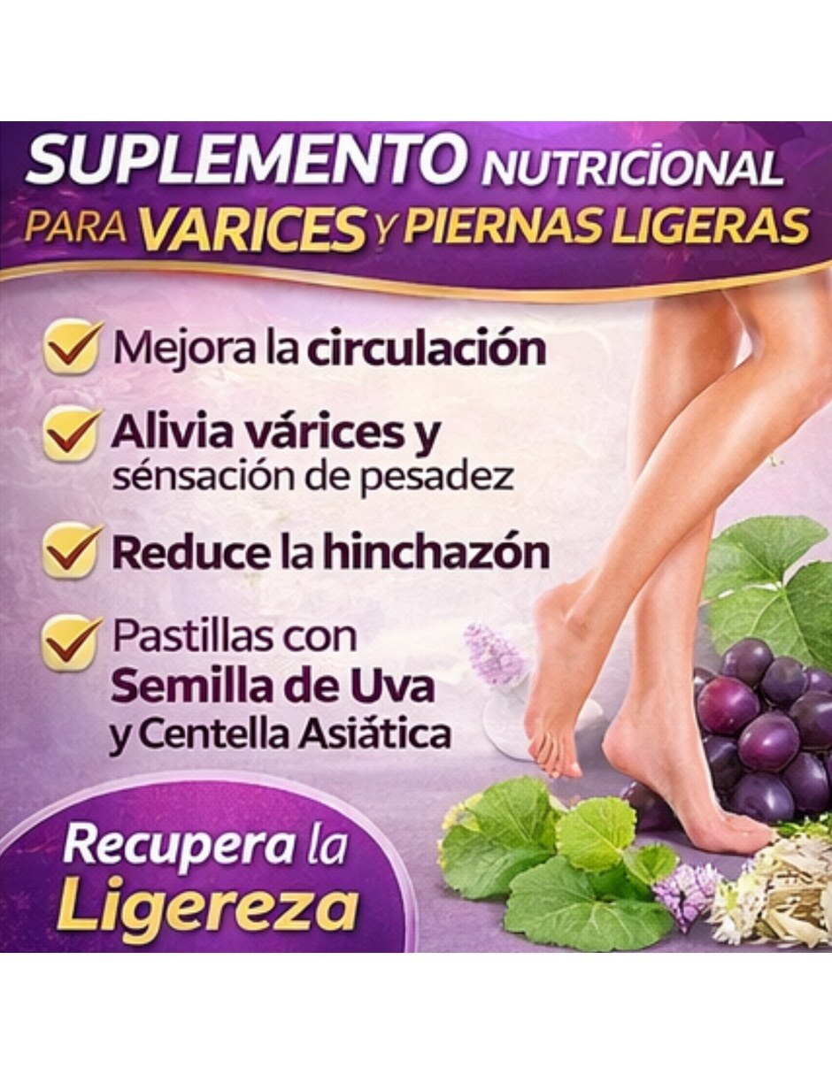 Varifem Suplemento Nutricional Semilla Uva Asiatica Varices con Extracto de semilla de uva sabor Sin sabor de 4