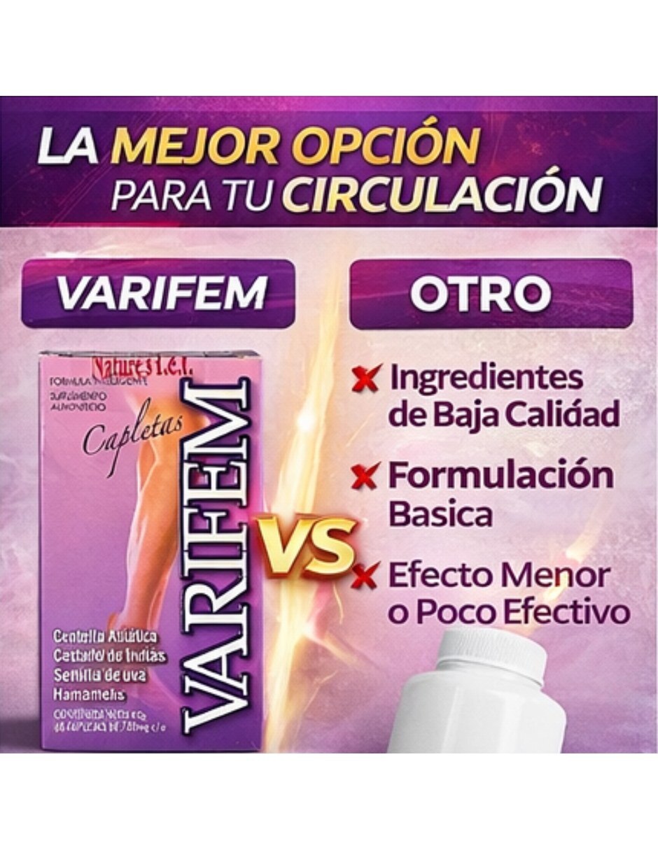 Varifem Suplemento Nutricional Semilla Uva Asiatica Varices con Extracto de semilla de uva sabor Sin sabor de 5