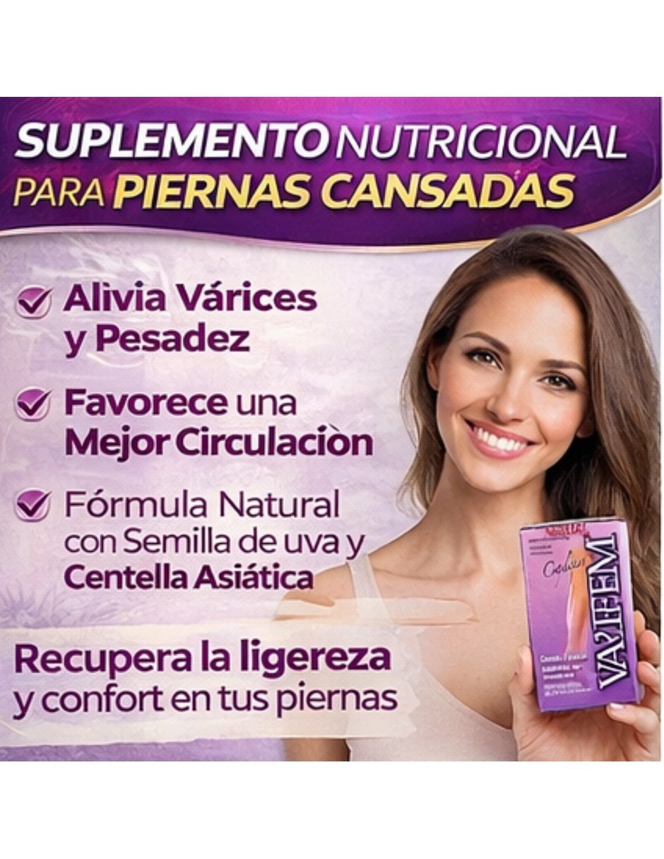 Varifem Suplemento Nutricional Semilla Uva Asiatica Varices con Extracto de semilla de uva sabor Sin sabor de 7