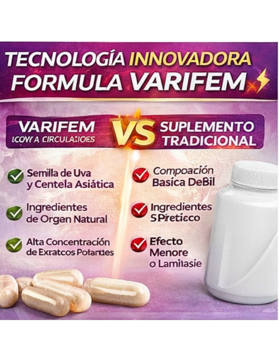 Varifem Suplemento Nutricional Semilla Uva Asiatica Varices con Extracto de semilla de uva sabor Sin sabor de 9