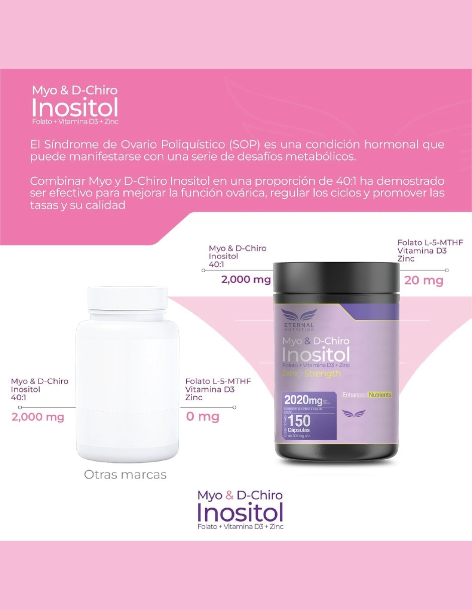 Inositol 40:1 Myo y D-Chiro con Folato Bienestar Hormonal con Myo-inositol D-chiro inositol zinc folato vitamina D3