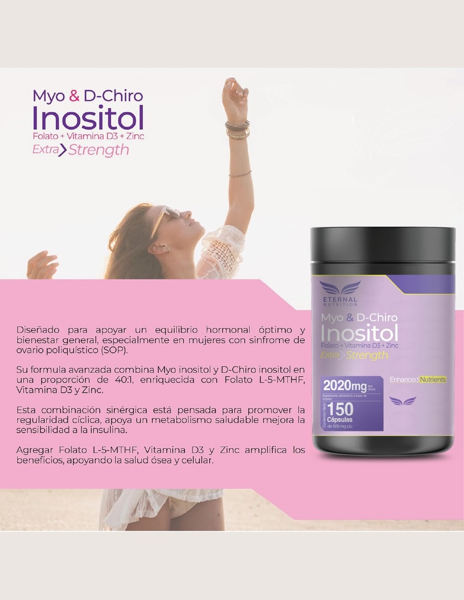Inositol 40:1 Myo y D-Chiro con Folato Bienestar Hormonal con Myo-inositol D-chiro inositol zinc folato vitamina D3 6