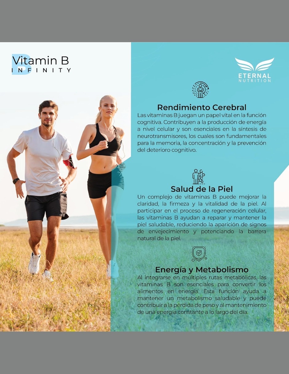 Complejo B Elevado con Vitaminas B1 B2 B3 B5 B6 B7 B9 y B12 vitamina C colina GABA myo-inositol de 300 cápsulas