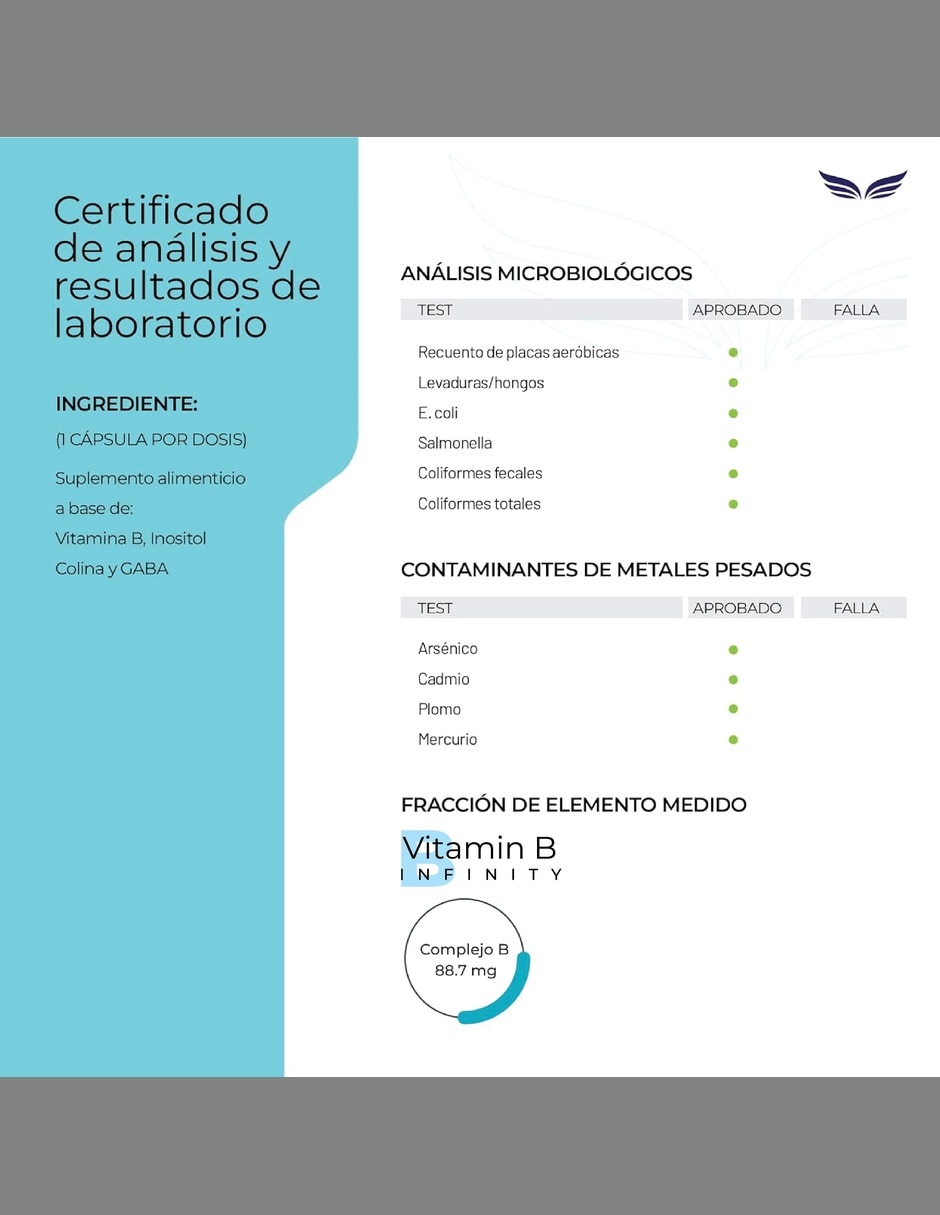Complejo B Elevado con Vitaminas B1 B2 B3 B5 B6 B7 B9 y B12 vitamina C colina GABA myo-inositol de 300 cápsulas 7