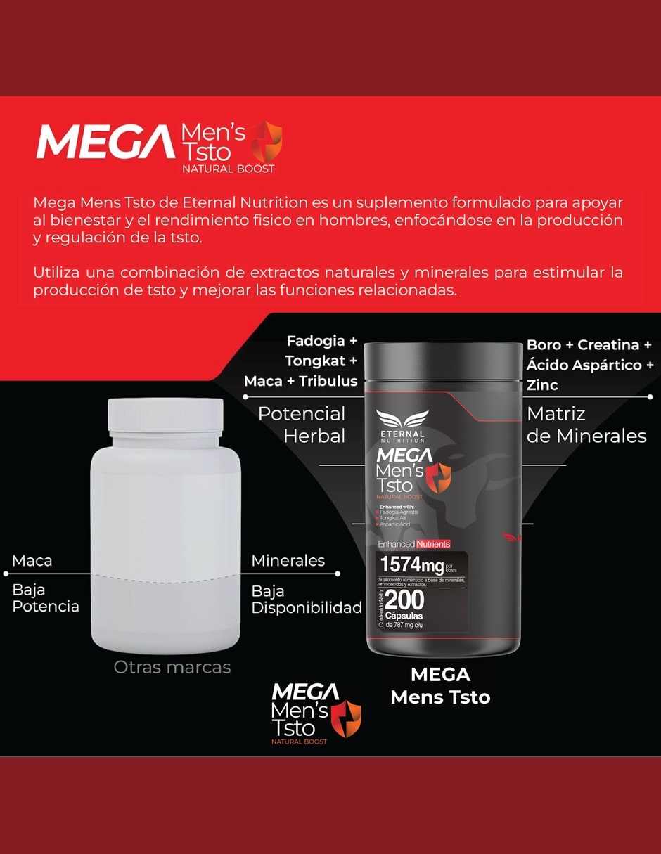 Mega Men's Testo con Tongkat Ali 1 Fuerza y Energía con Tribulus tongkat ali y maca