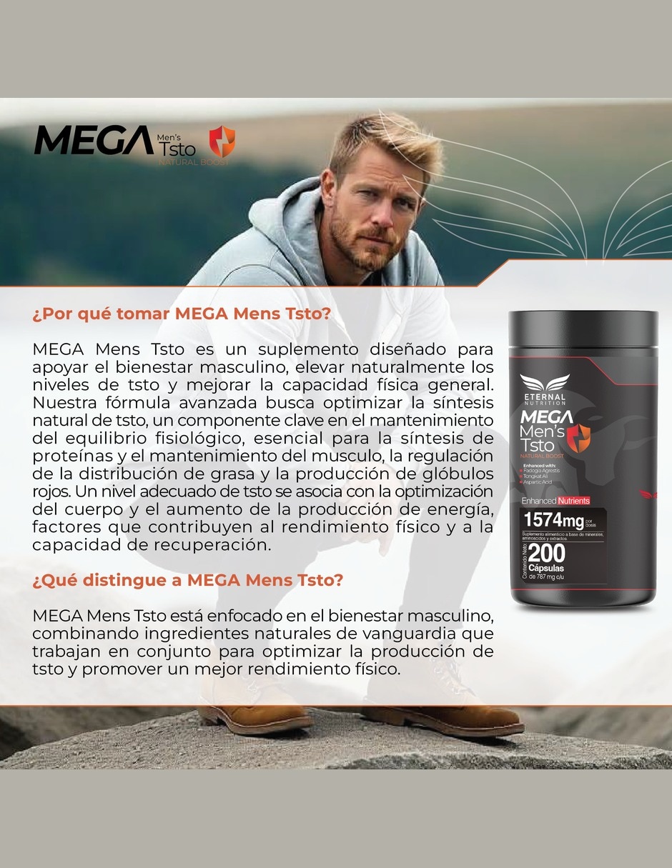 Mega Men's Testo con Tongkat Ali 1 Fuerza y Energía con Tribulus tongkat ali y maca 5